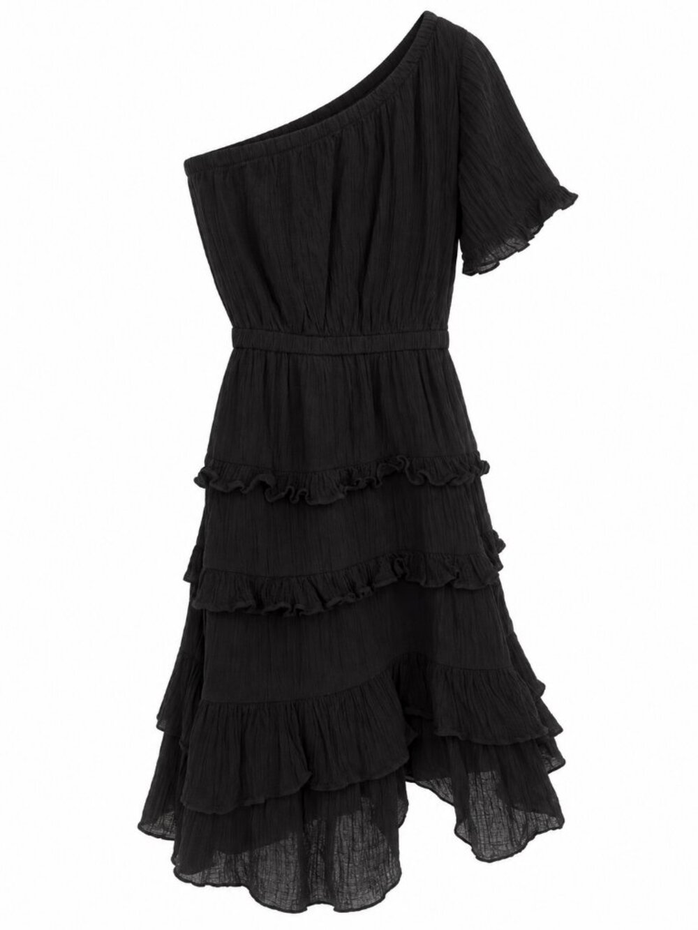 Lulus Black One Shoulder Tiered Ruffle Dress XS